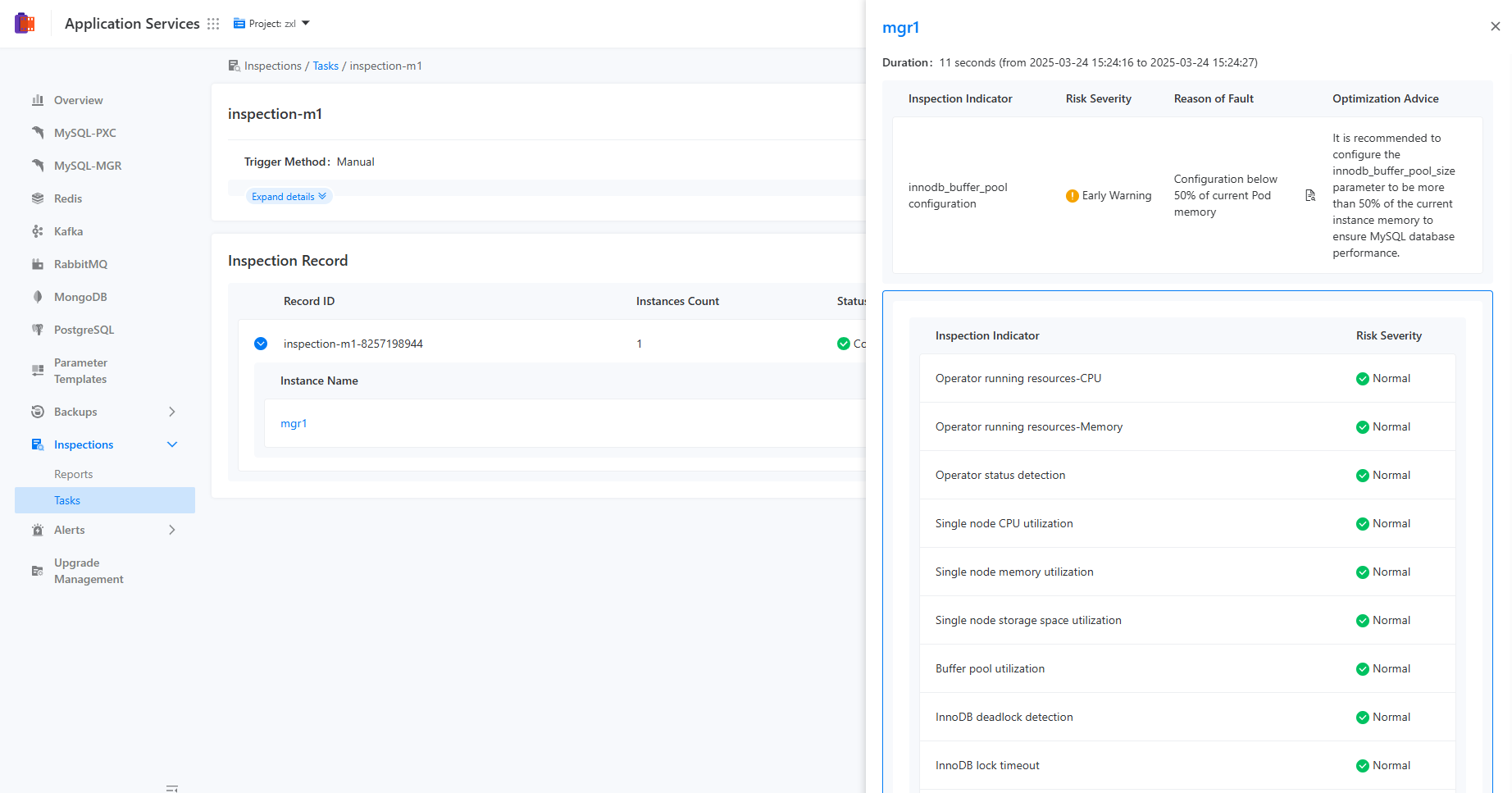 Inspection Result Presentation on Instance Details Page